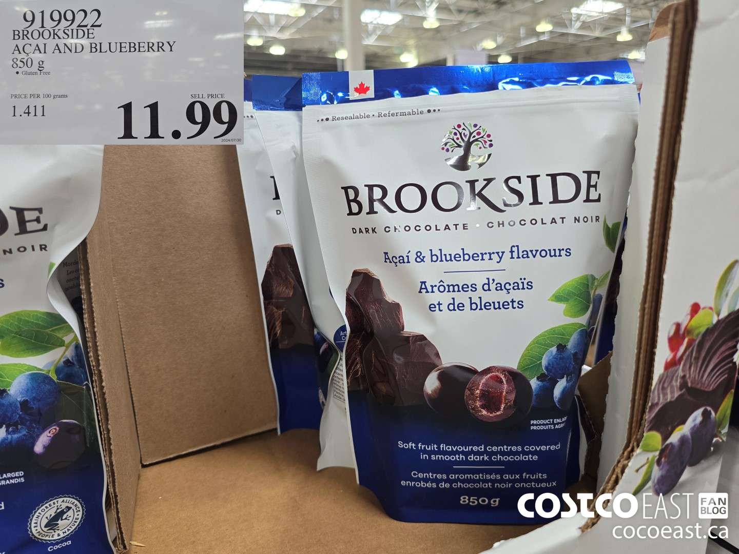919922 BROOKSIDE ACAI AND BLUEBERRY 850 G $11.99