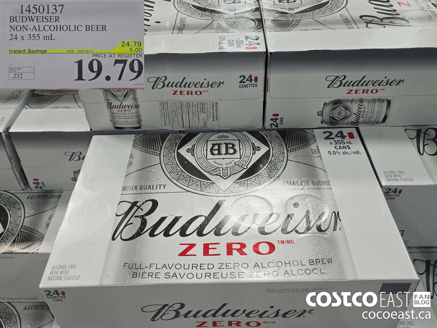 1450137 BUDWEISER NON-ALCOHOLIC BEER 24 X 355 ML ($5.00 INSTANT SAVINGS EXPIRES ON 2024-08-11) $19.79