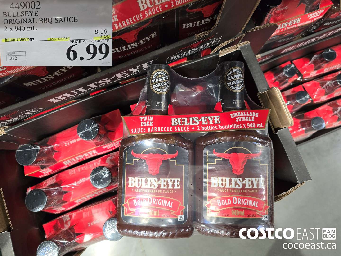 449002 BULLSEYE ORIGINAL BBQ SAUCE 2 X 940 ML ($2.00 INSTANT SAVINGS EXPIRES ON 2024-09-01) $6.99