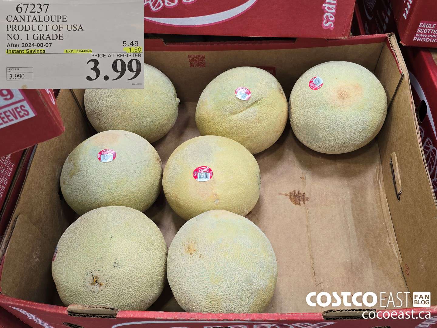 67237 CANTALOUPE PRODUCT OF USA NO. 1 GRADE ($1.50 INSTANT SAVINGS EXPIRES ON 2024-08-07) $3.99