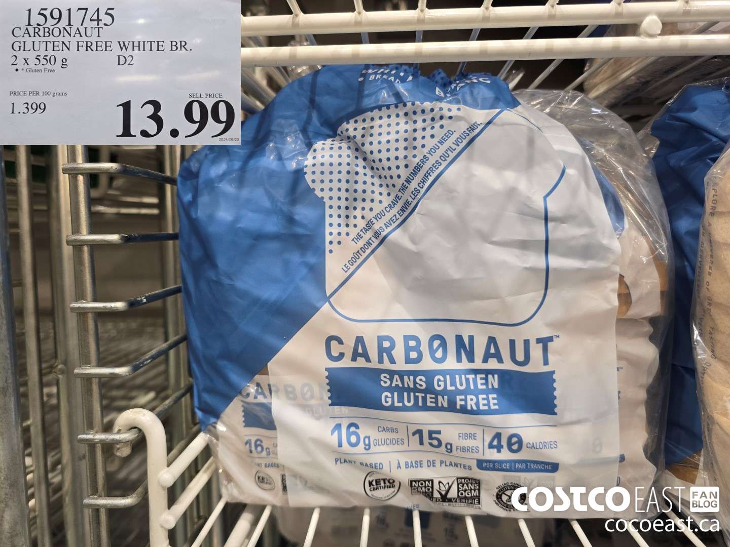 1591745 CARBONAUT GLUTEN FREE WHITE BR. 2 x 550 g $13.99
