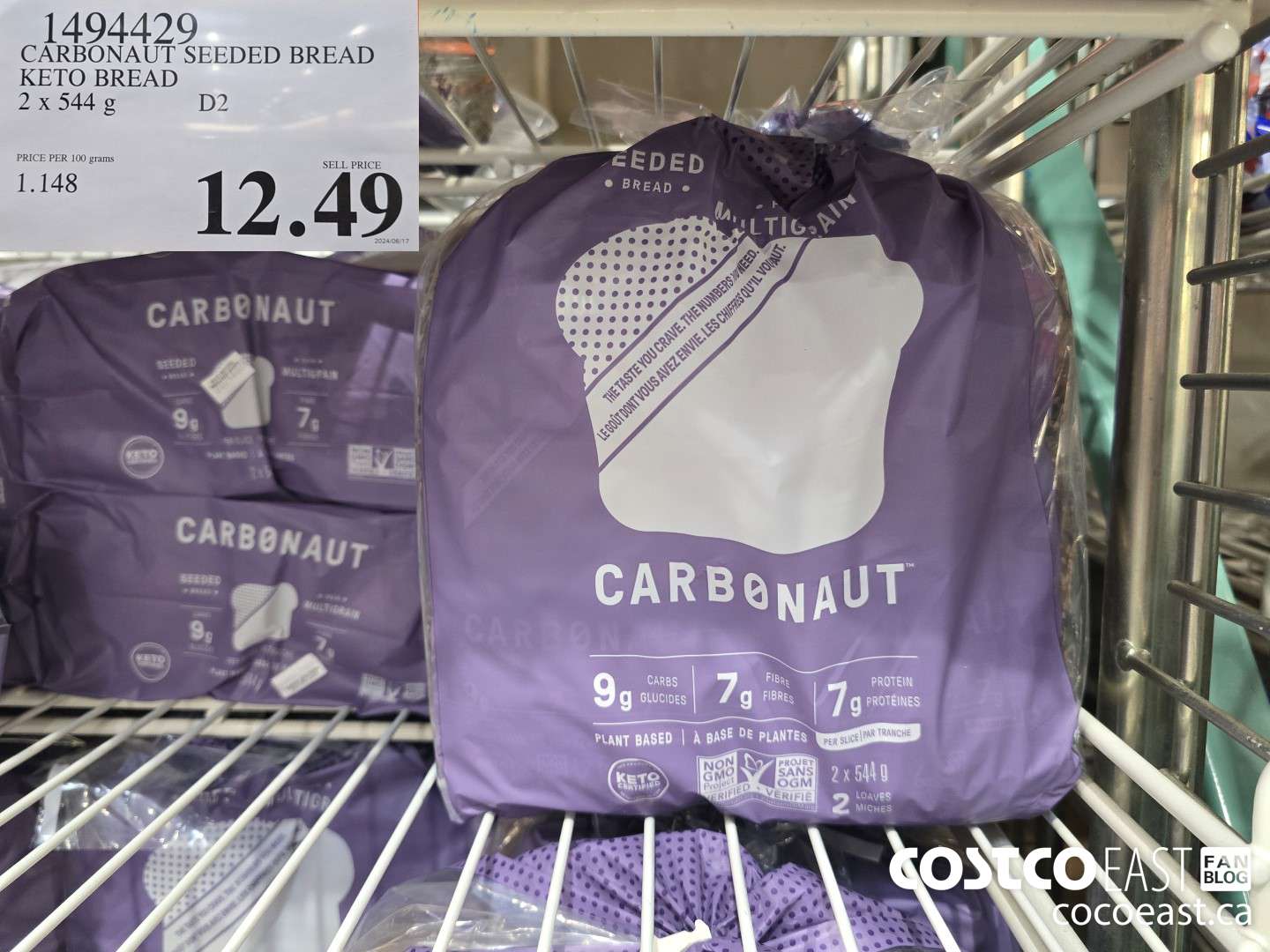 1494429 CARBONAUT SEEDED BREAD KETO BREAD 2 x 544G $12.49