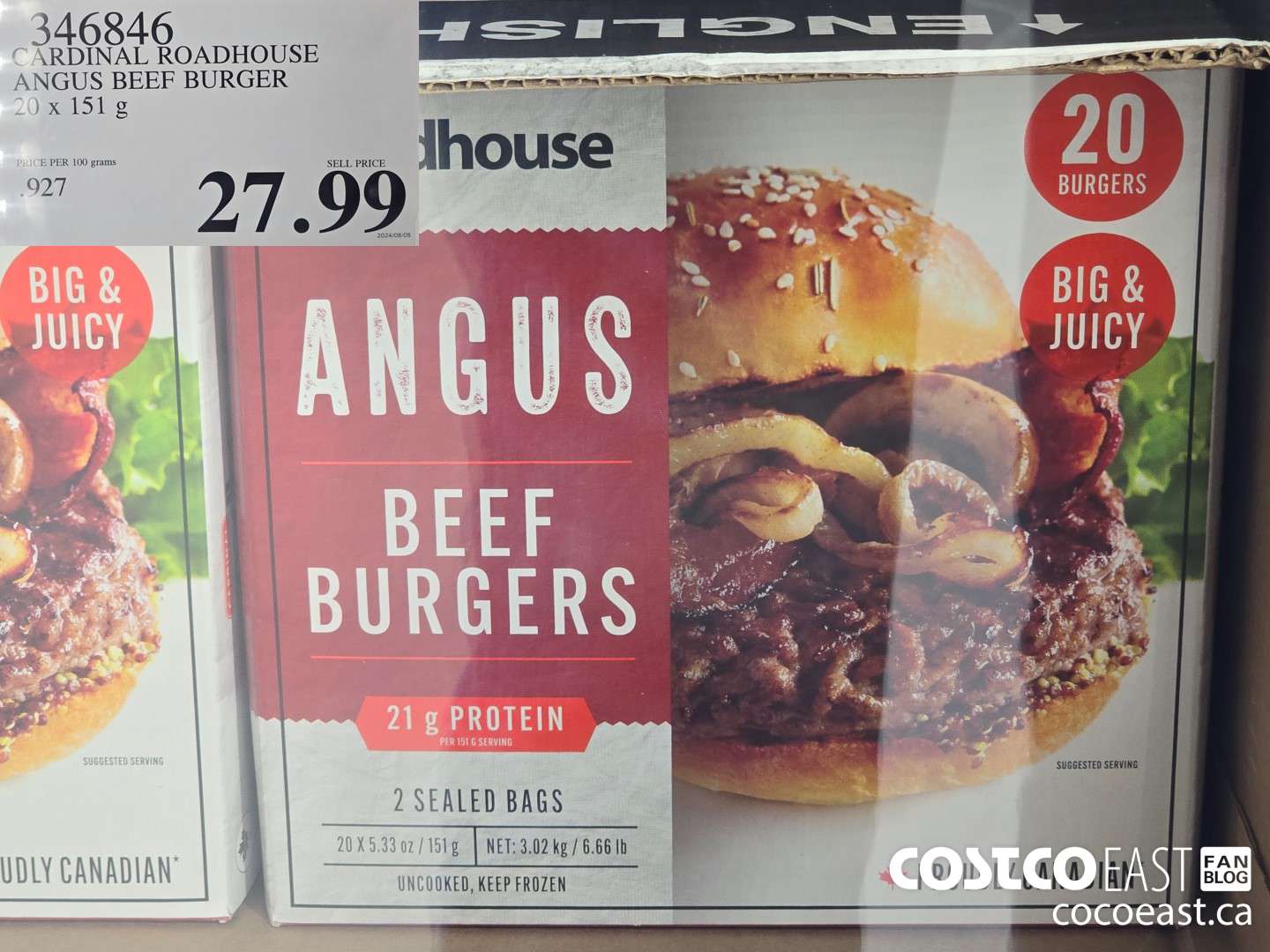346846 CARDINAL ROADHOUSE ANGUS BEEF BURGER 20 X 151 G $27.99
