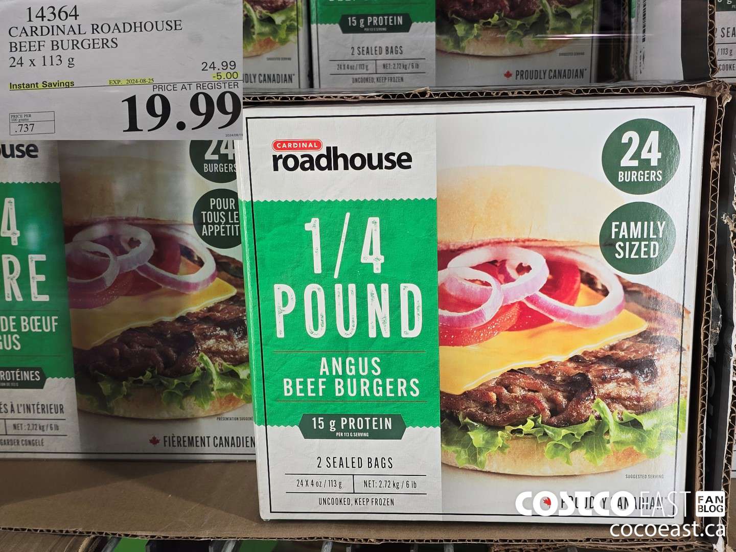 14364 CARDINAL ROADHOUSE BEEF BURGERS 24 X 113 G ($5.00 INSTANT SAVINGS EXPIRES ON 2024-08-25) $19.99