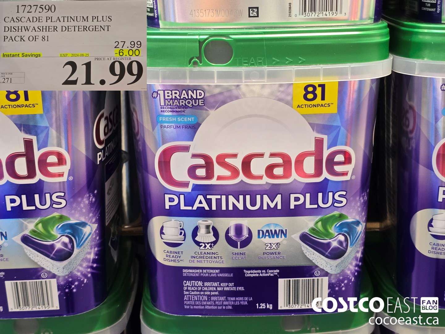 1727590 CASCADE PLATINUM PLUS DISHWASHER DETERGENT PACK OF 81 ($6.00 INSTANT SAVINGS EXPIRES ON 2024-08-25) $21.99