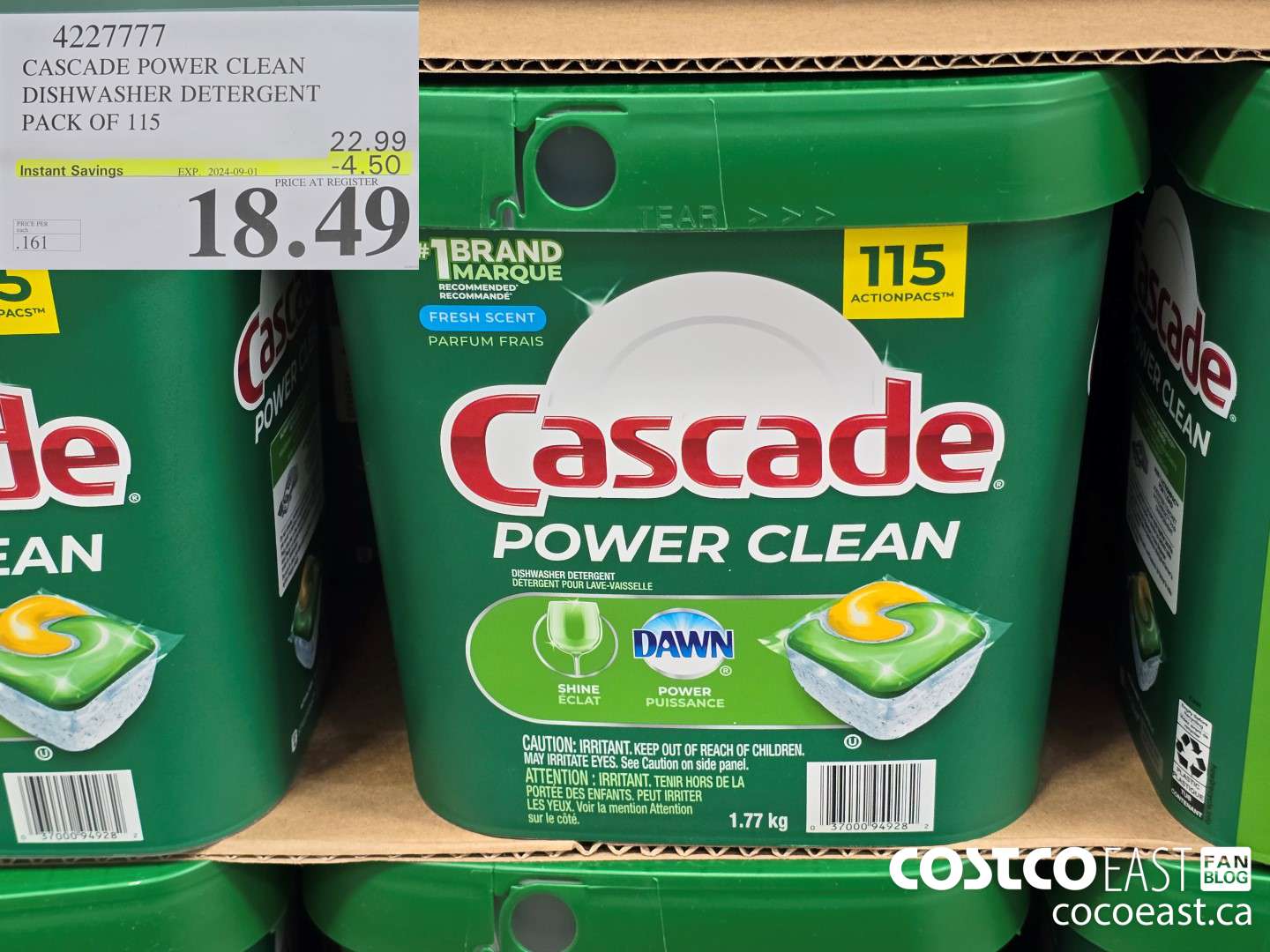 4227777 CASCADE POWER CLEAN DISHWASHER DETERGENT PACK OF 115 ($4.50 INSTANT SAVINGS EXPIRES ON 2024-09-01) $18.49