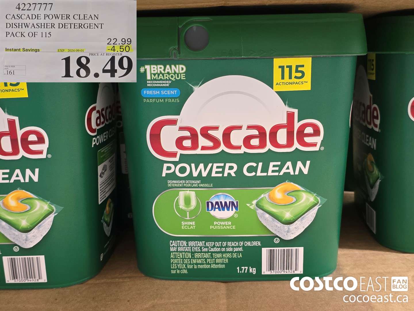 4227777 CASCADE POWER CLEAN DISHWASHER DETERGENT PACK OF 115 ($4.50 INSTANT SAVINGS EXPIRES ON 2024-09-01) $18.49