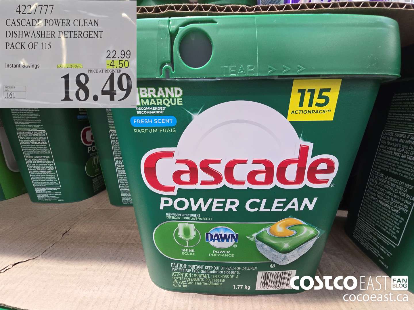 4227777 CASCADE POWER CLEAN DISHWASHER DETERGENT PACK OF 115 ($4.50 INSTANT SAVINGS EXPIRES ON 2024-09-01) $18.49