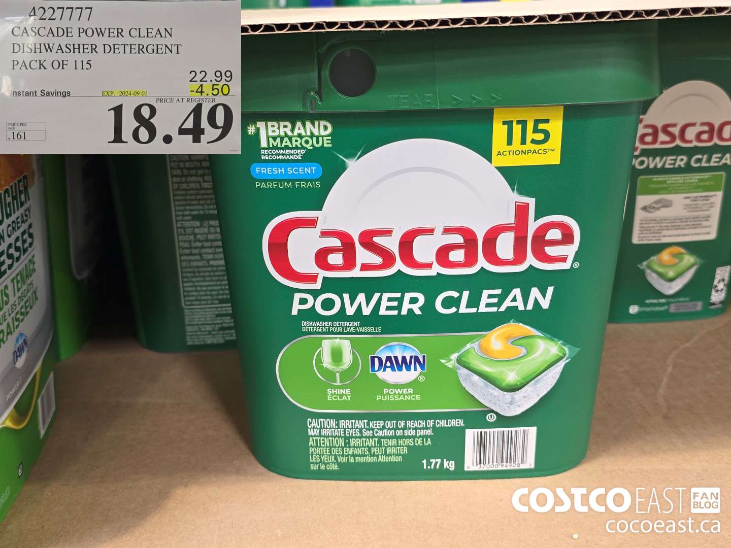 4227777 CASCADE POWER CLEAN DISHWASHER DETERGENT PACK OF 115 ($4.50 INSTANT SAVINGS EXPIRES ON 2024-09-01) $18.49