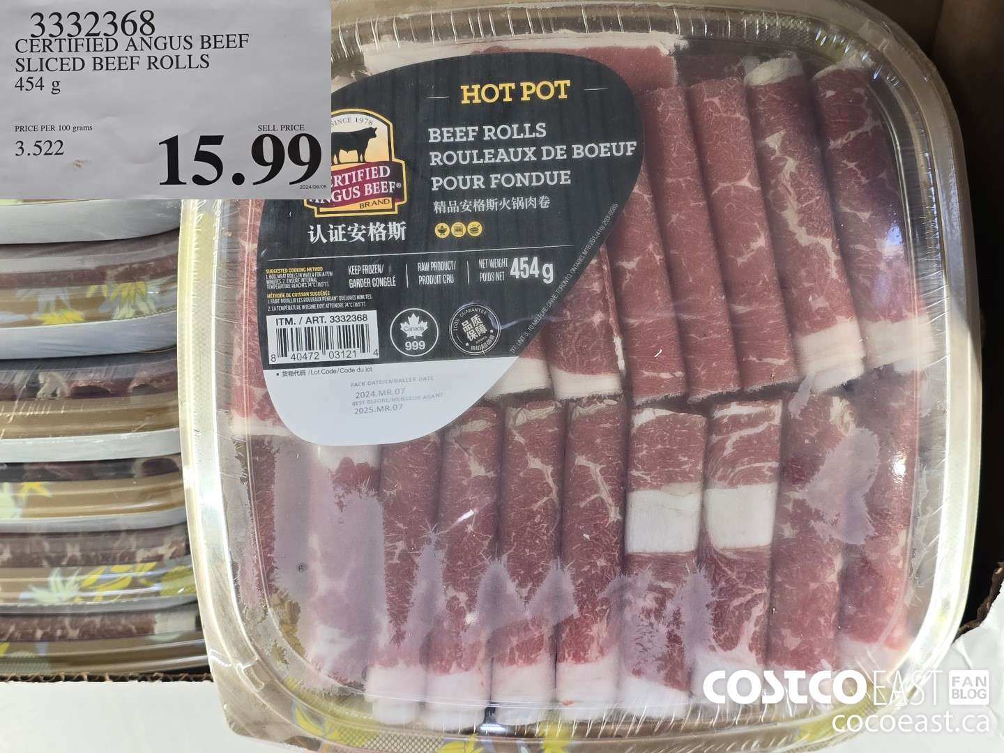 3332368 CERTIFIED ANGUS BEEF SLICED BEEF ROLLS 454 G $15.99