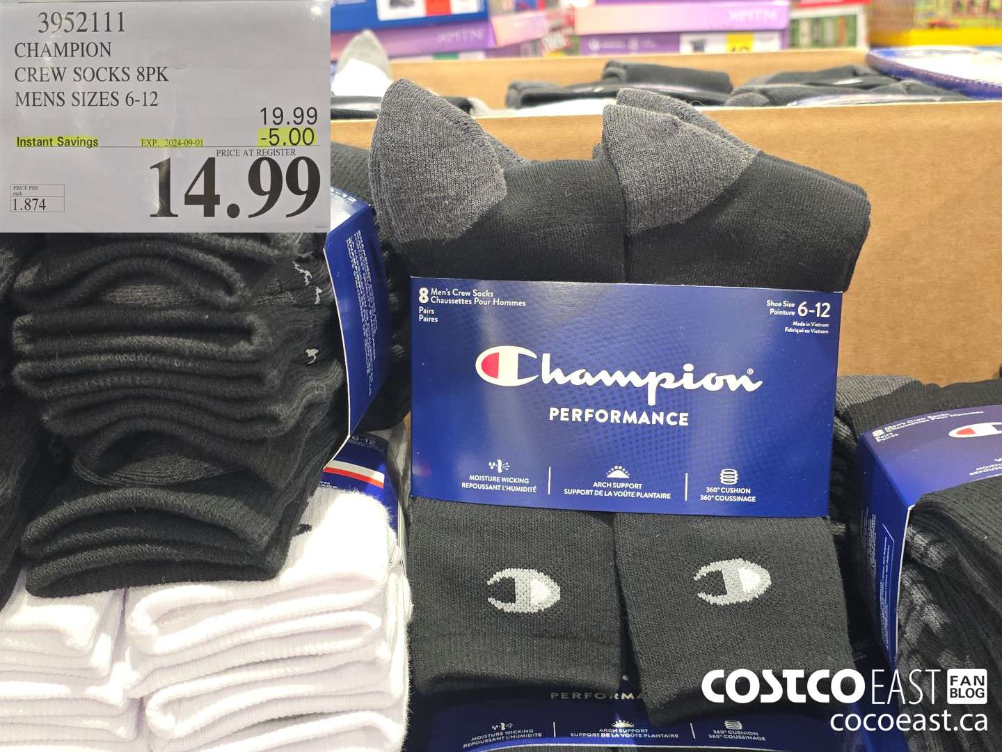 3952111 CHAMPION CREW SOCKS 8PK MENS SIZES 6-12 ($5.00 INSTANT SAVINGS EXPIRES ON 2024-09-01) $14.99