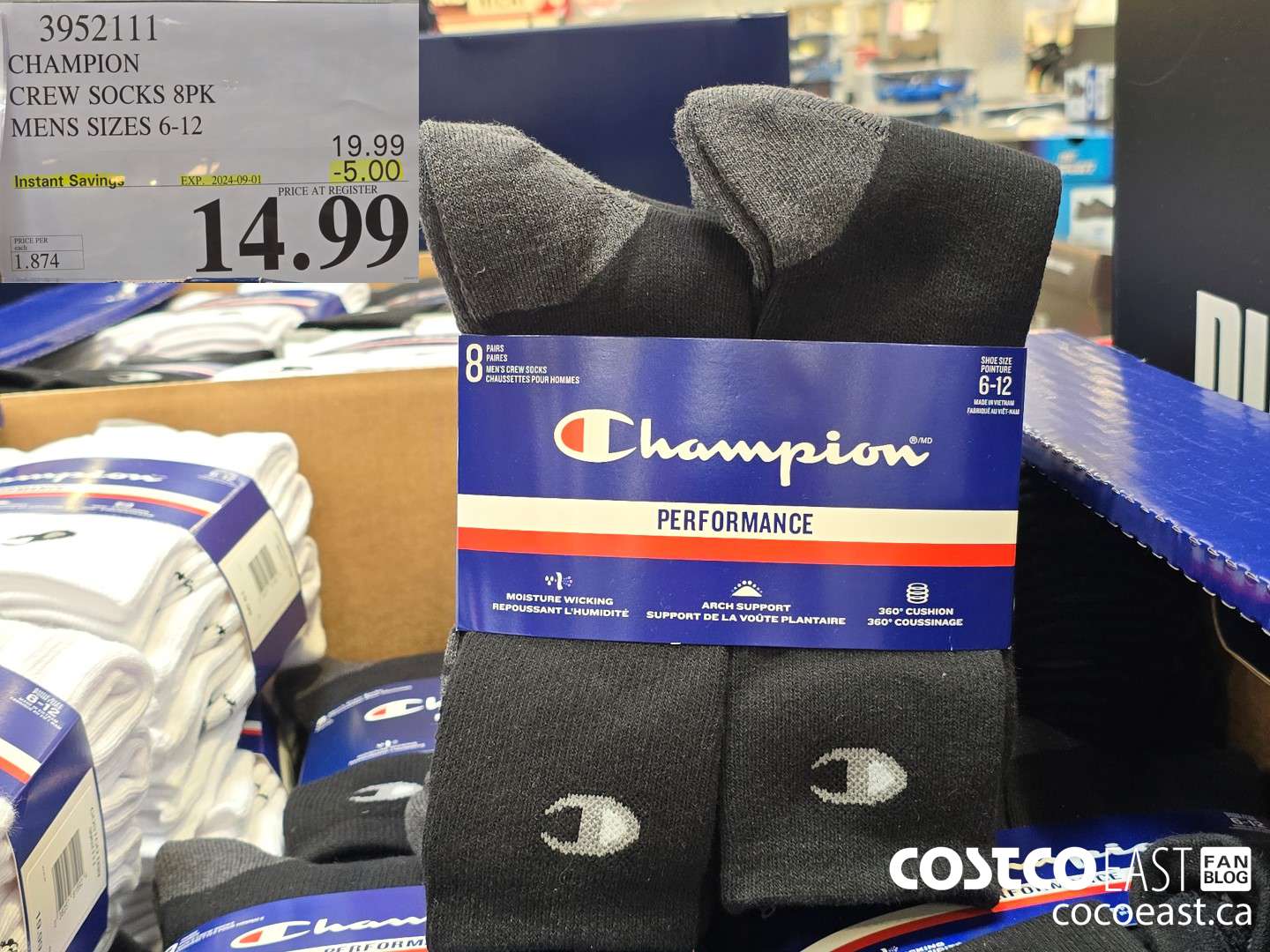 3952111 CHAMPION CREW SOCKS 8PK MENS SIZES 6-12 ($5.00 INSTANT SAVINGS EXPIRES ON 2024-09-01) $14.99