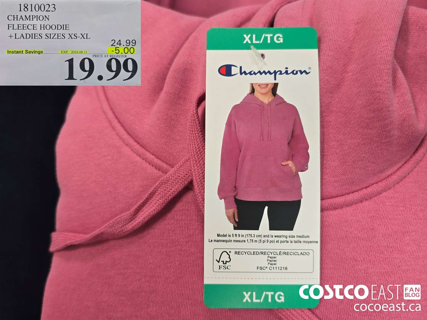 1810023 CHAMPION FLEECE HOODIE +LADIES SIZES XS-XL ($5.00 INSTANT SAVINGS EXPIRES ON 2024-08-11) $19.99