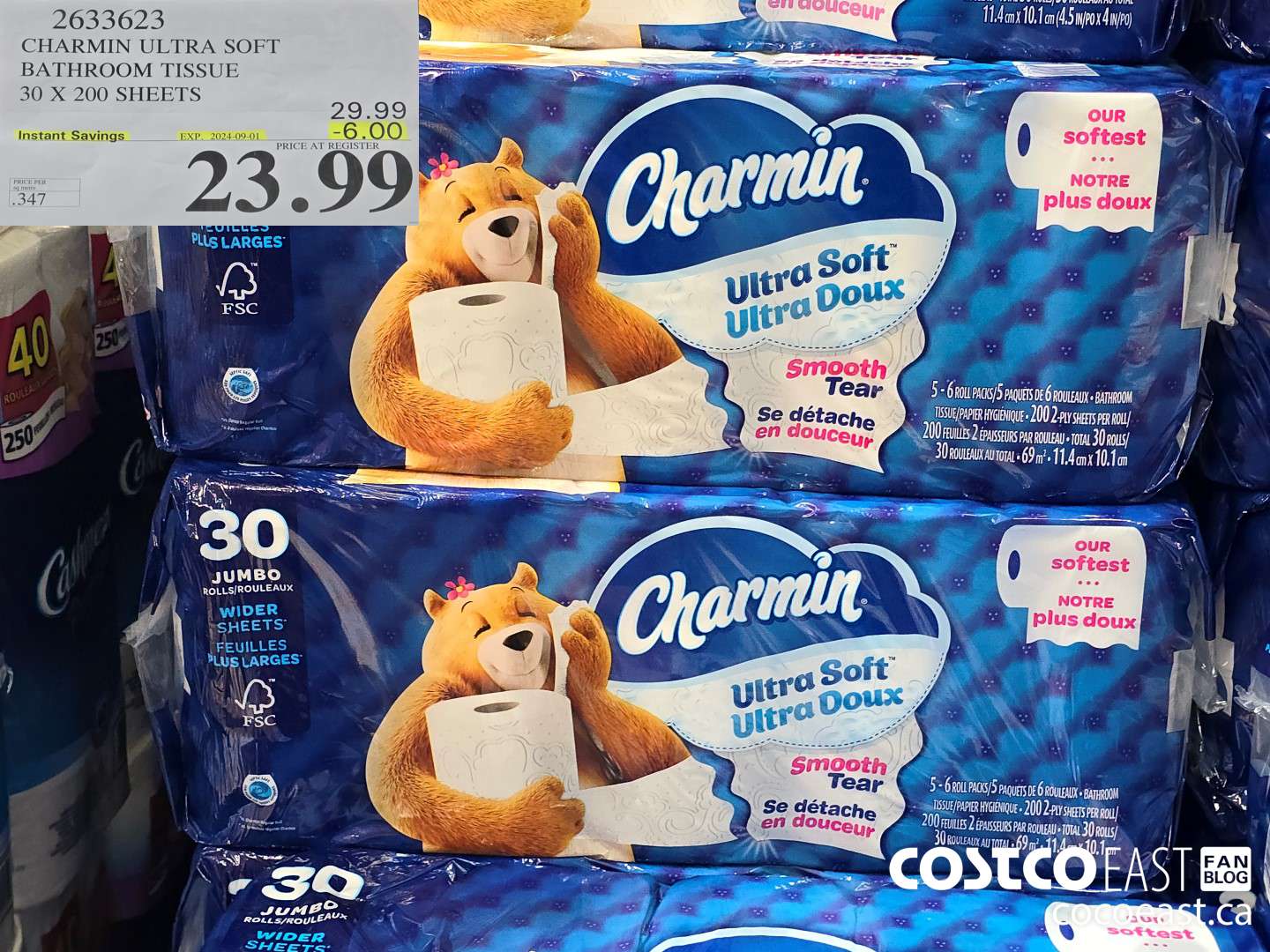 2633623 CHARMIN ULTRA SOFT BATHROOM TISSUE 30 X 200 SHEETS ($6.00 INSTANT SAVINGS EXPIRES ON 2024-09-01) $23.99