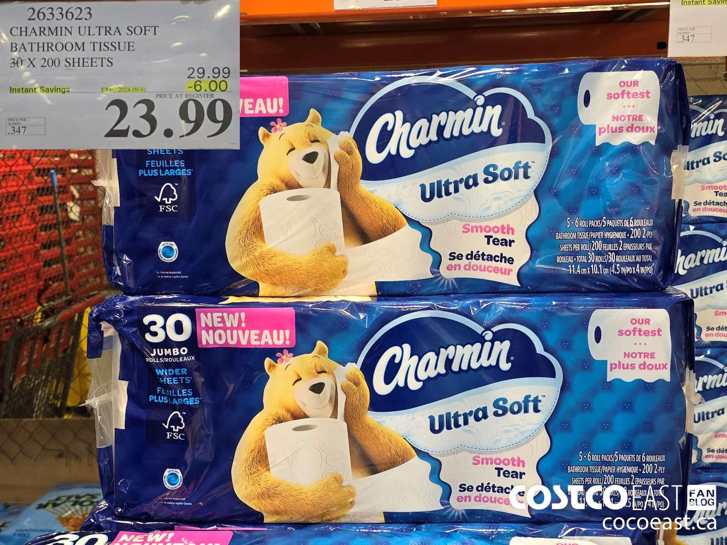 2633623 CHARMIN ULTRA SOFT BATHROOM TISSUE 30 X 200 SHEETS ($6.00 INSTANT SAVINGS EXPIRES ON 2024-09-01) $23.99