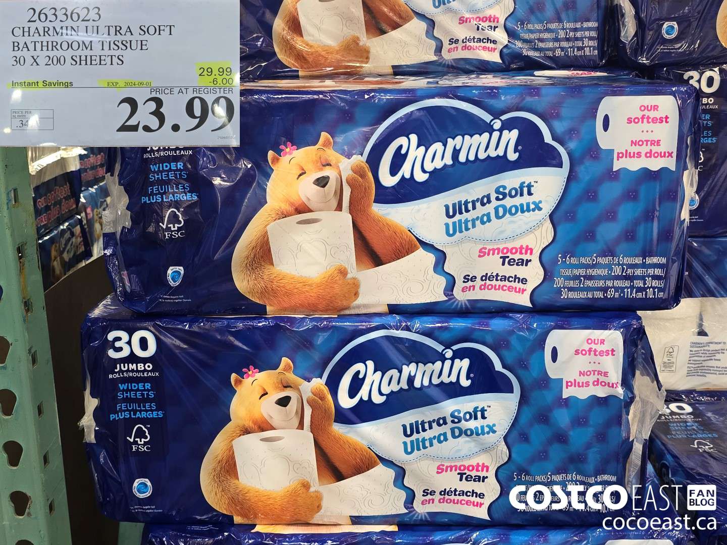 2633623 CHARMIN ULTRA SOFT BATHROOM TISSUE 30 X 200 SHEETS ($6.00 INSTANT SAVINGS EXPIRES ON 2024-09-01) $23.99