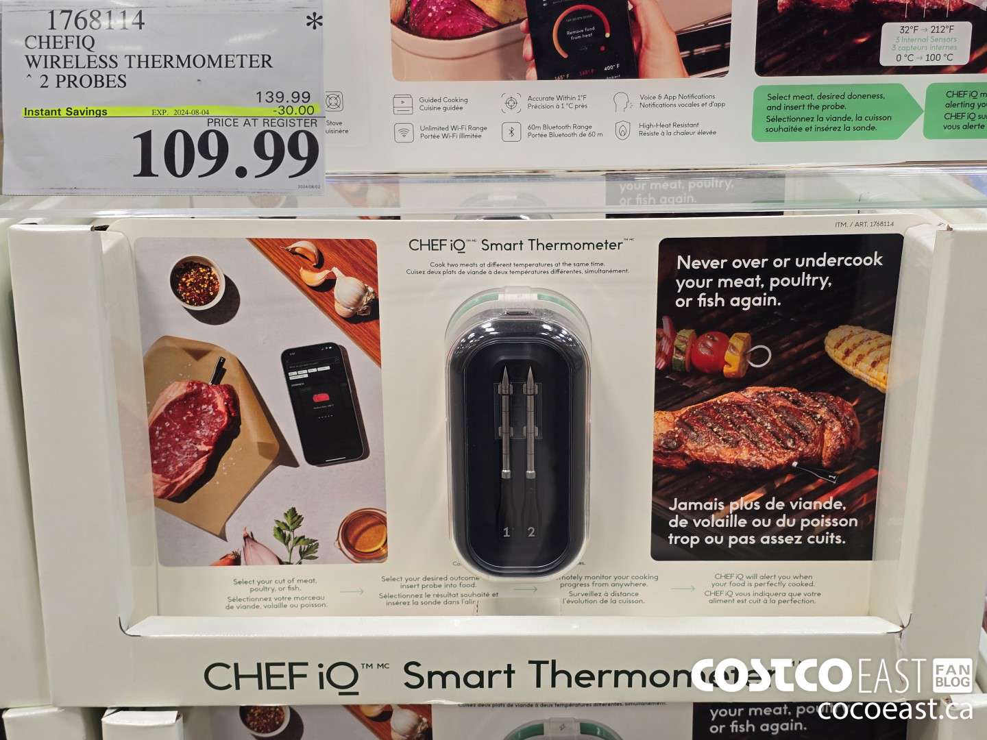 1768114 CHEFIQ WIRELESS THERMOMETER 2 PROBES ($30.00 INSTANT SAVINGS EXPIRES ON 2024-08-04) $109.99