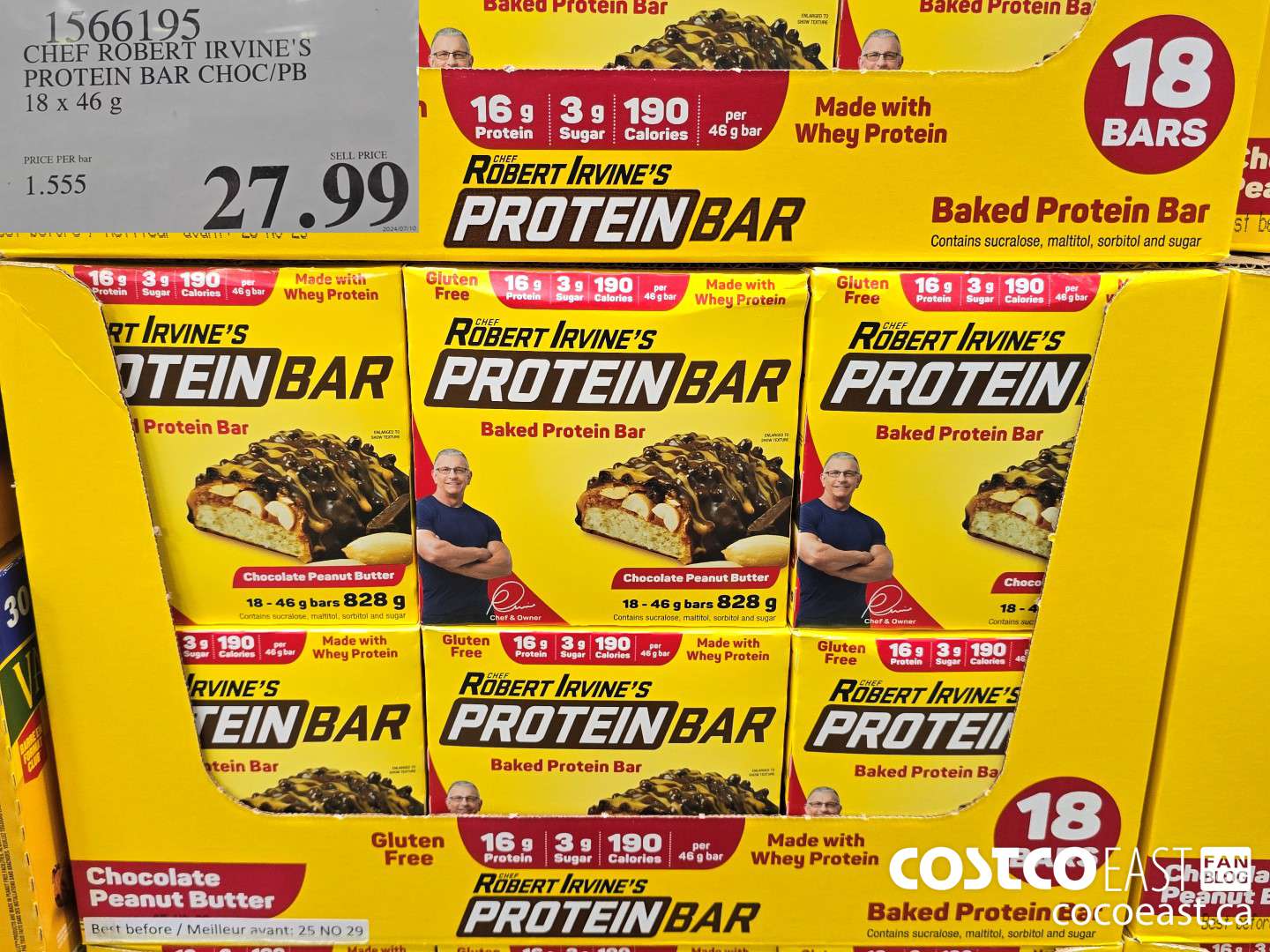 1566195 CHEF ROBERT IRVINE'S PROTEIN BAR 18 x 46 g $27.99