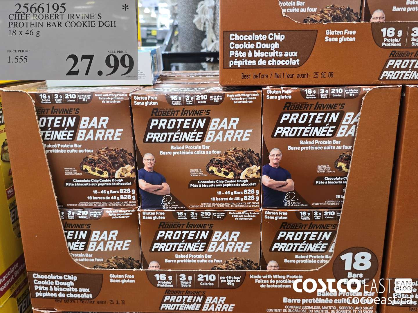 2566195 CHEF ROBERT IRVINE'S PROTEIN BAR COOKIE DGH 18 x 46G $27.99