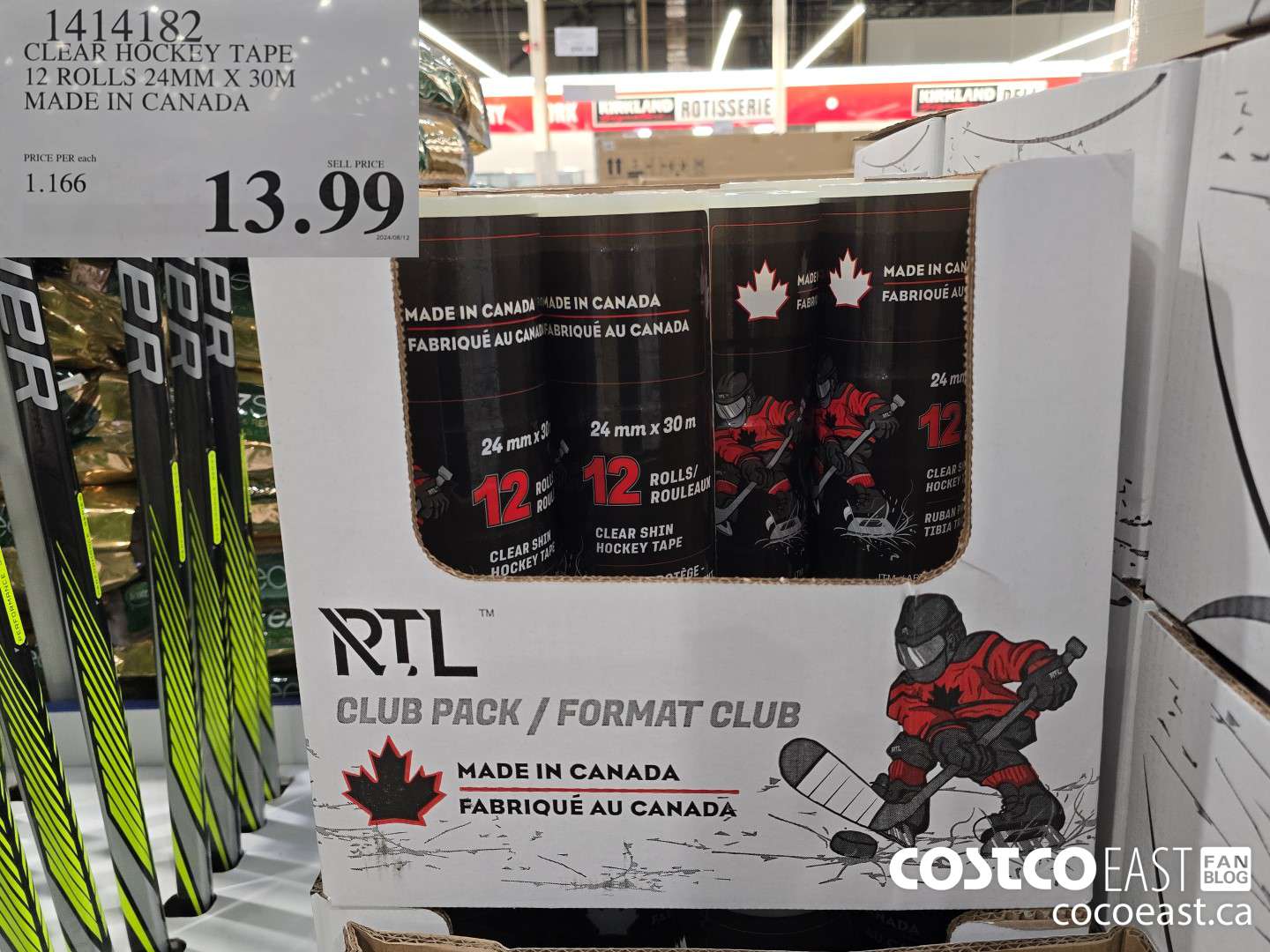 1414182 CLEAR HOCKEY TAPE 12 ROLLS 24mm X 30m MADE IN CANADA $13.99