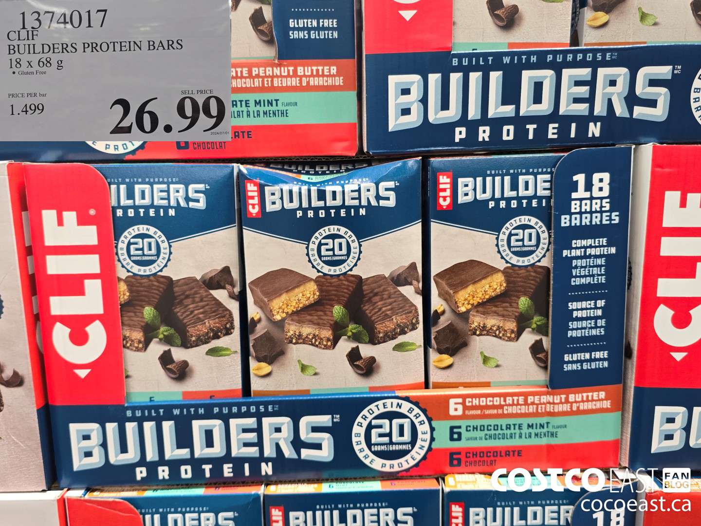 1374017 CLIF BUILDERS PROTEIN BARS 18 X 68 G $26.99