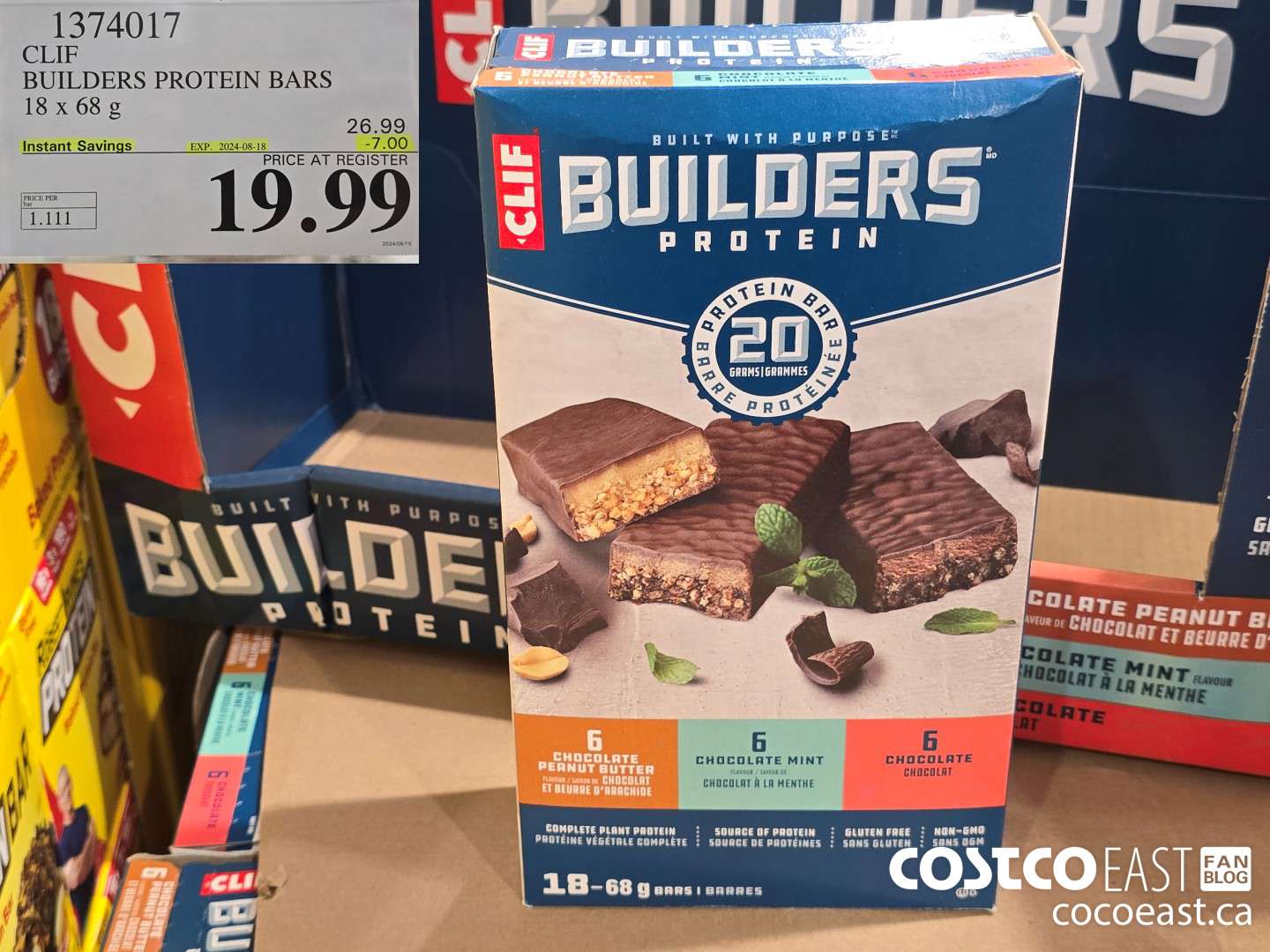 1374017 CLIF BUILDERS PROTEIN BARS 18 X 68 G ($7.00 INSTANT SAVINGS EXPIRES ON 2024-08-18) $19.99