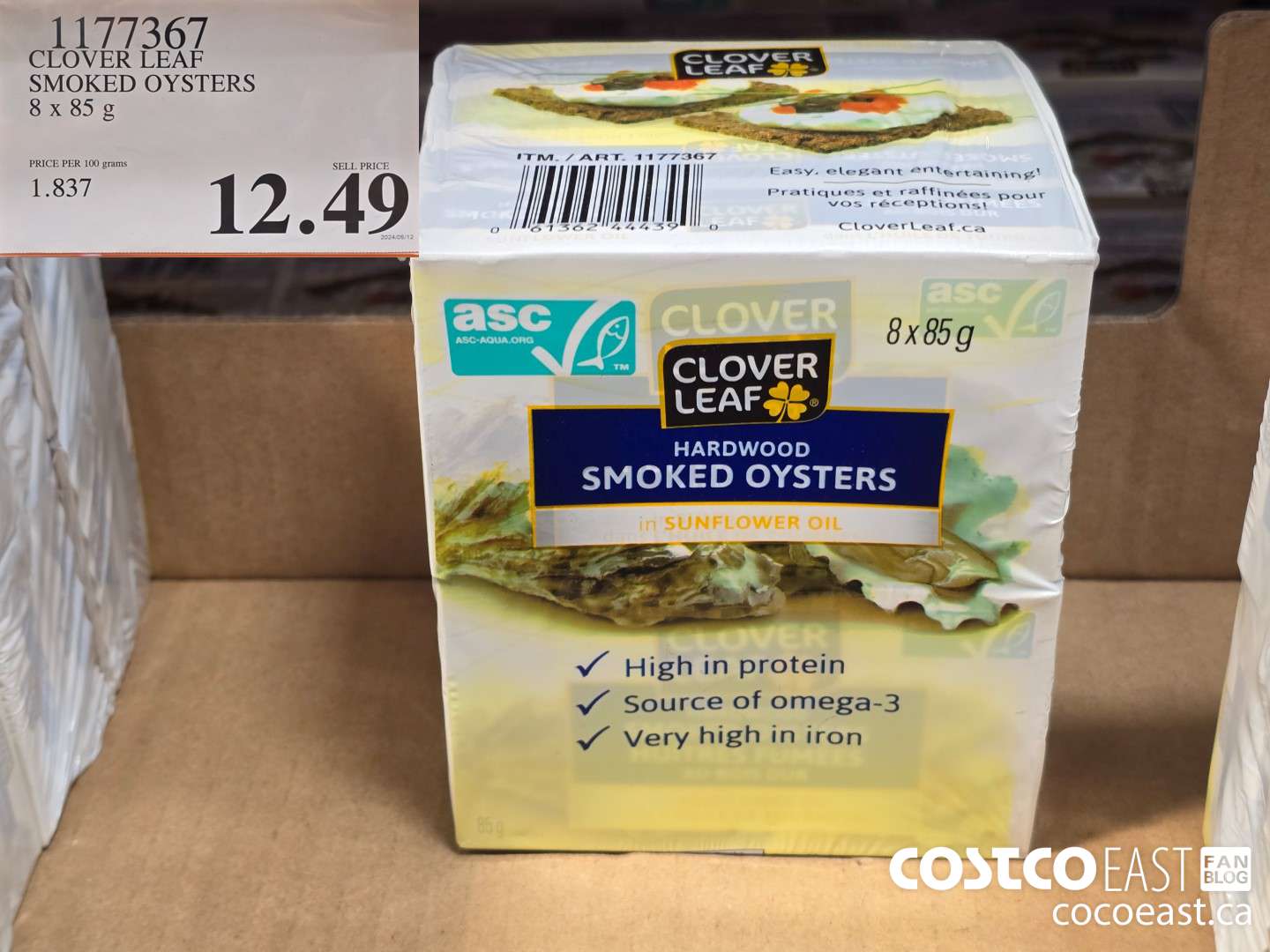 1177367 CLOVER LEAF SMOKED OYSTERS 8 X 85 G $12.49