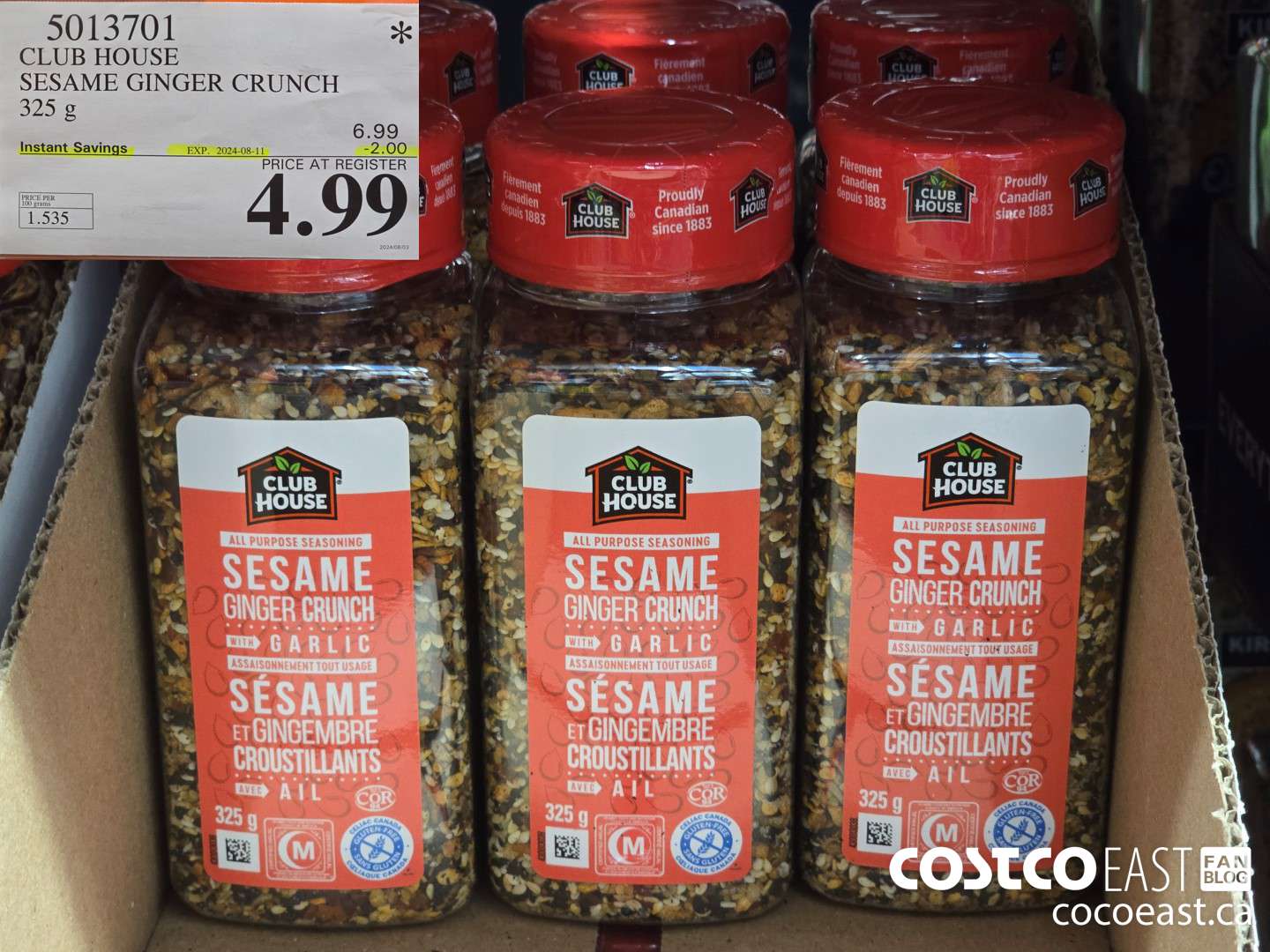 5013701 CLUB HOUSE SESAME GINGER CRUNCH 325 G ($2.00 INSTANT SAVINGS EXPIRES ON 2024-08-11) $4.99