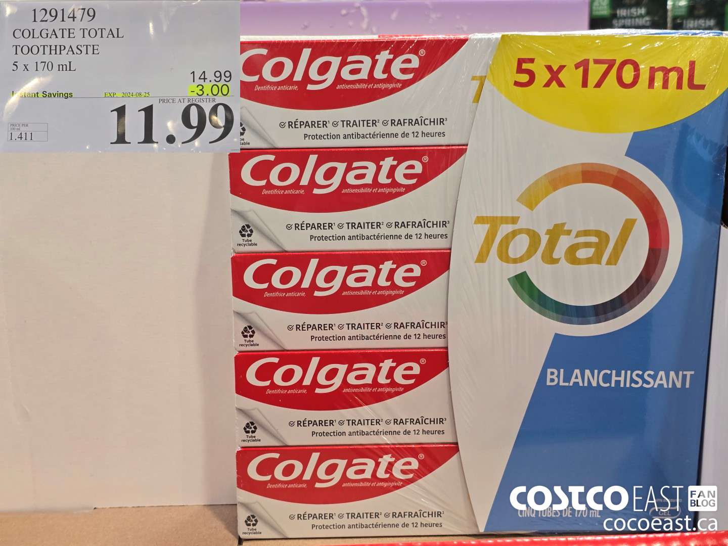 1291479 COLGATE TOTAL TOOTHPASTE 5 x 170 mL ($3.00 INSTANT SAVINGS EXPIRES ON 2024-08-25) $11.99