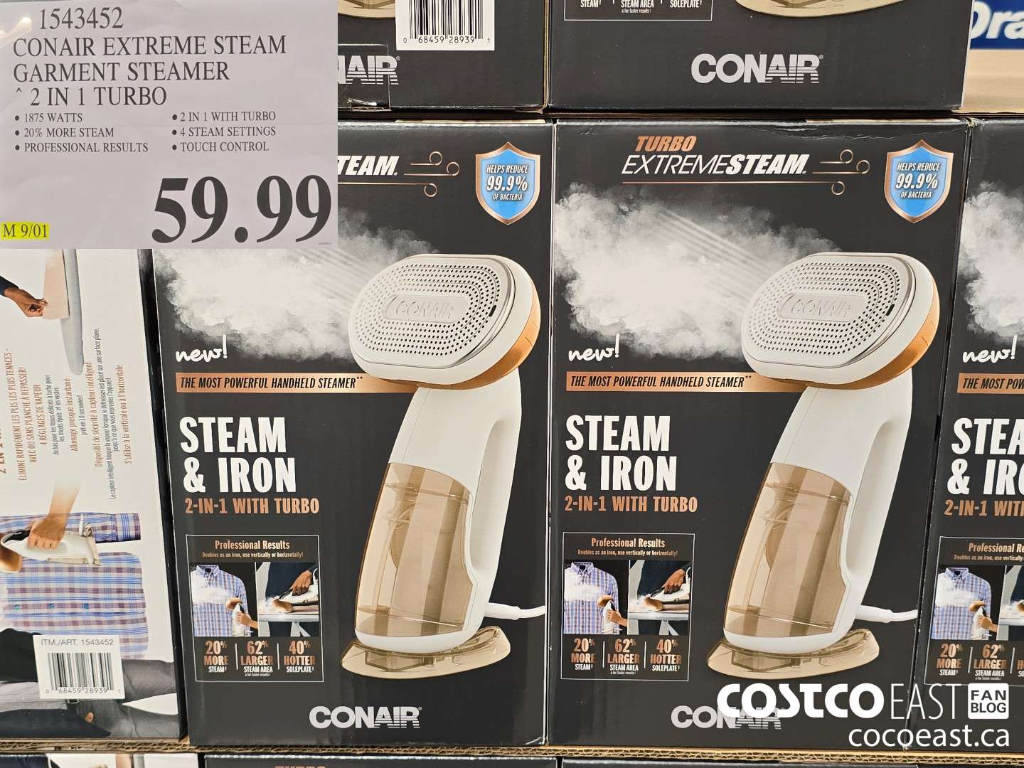1543452 CONAIR EXTREME STEAM GARMENT STEAMER 2 IN 1 TURBO $59.99