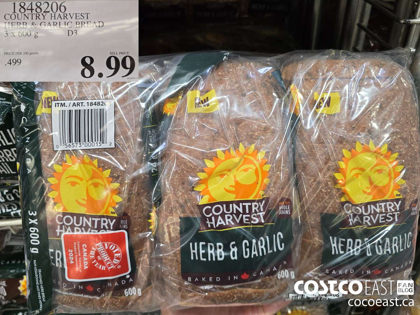 1848206 COUNTRY HARVEST HERB & GARLIC BREAD 3 X 600 G $8.99