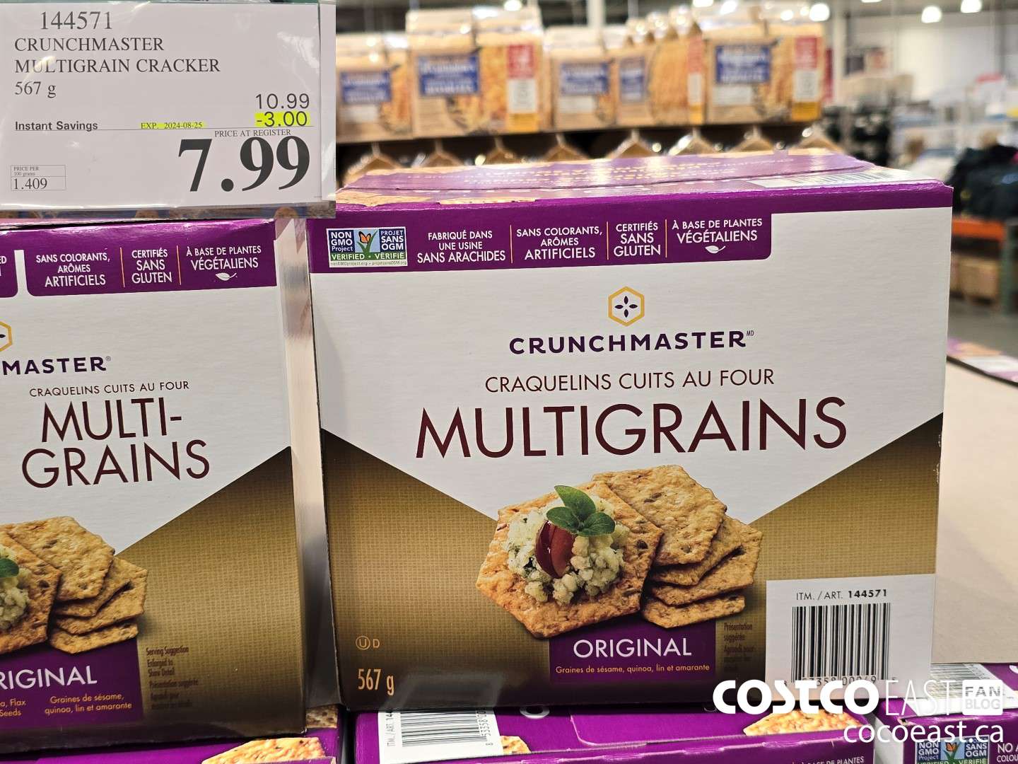 144571 CRUNCHMASTER MULTIGRAIN CRACKER 567 G ($3.00 INSTANT SAVINGS EXPIRES ON 2024-08-25) $7.99