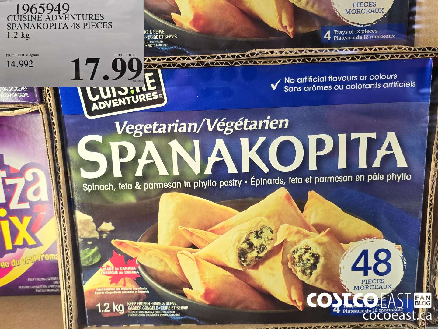 1965949 CUISINE ADVENTURES SPANAKOPITA 48 PIECES 1.2 KG $17.99