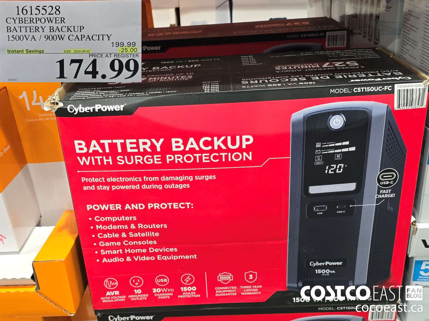 1615528 CYBERPOWER BATTERY BACKUP 1500VA / 900W CAPACITY ($25.00 INSTANT SAVINGS EXPIRES ON 2024-09-02) $174.99