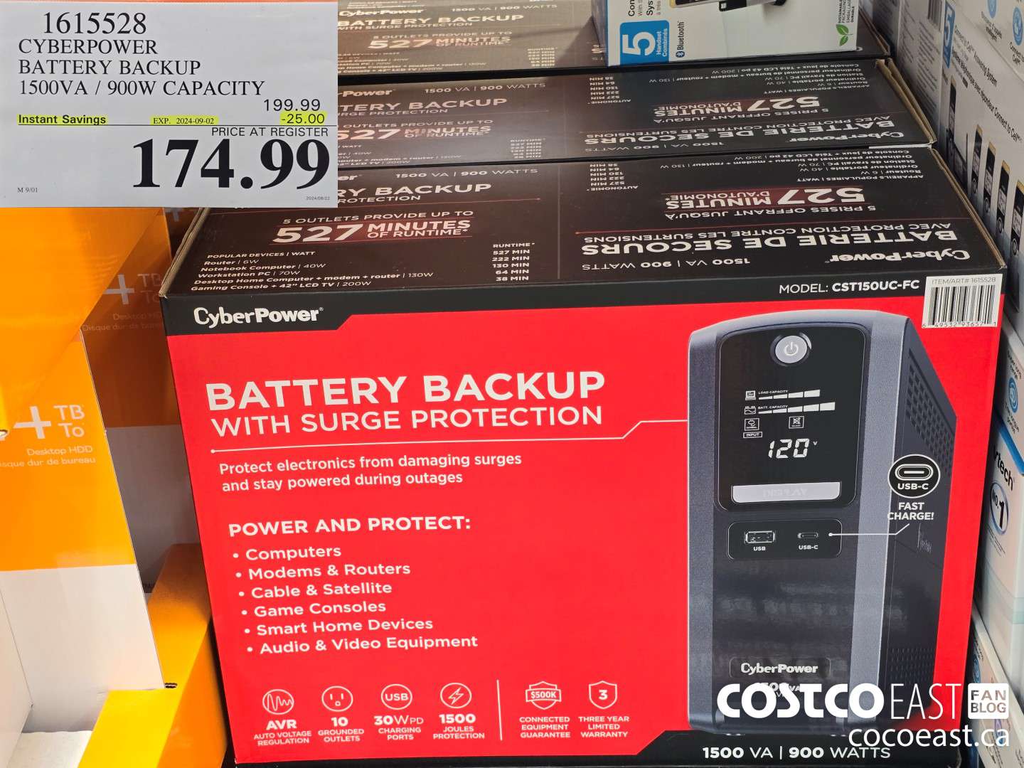 1615528 CYBERPOWER BATTERY BACKUP 1500VA / 900W CAPACITY ($25.00 INSTANT SAVINGS EXPIRES ON 2024-09-02) $174.99