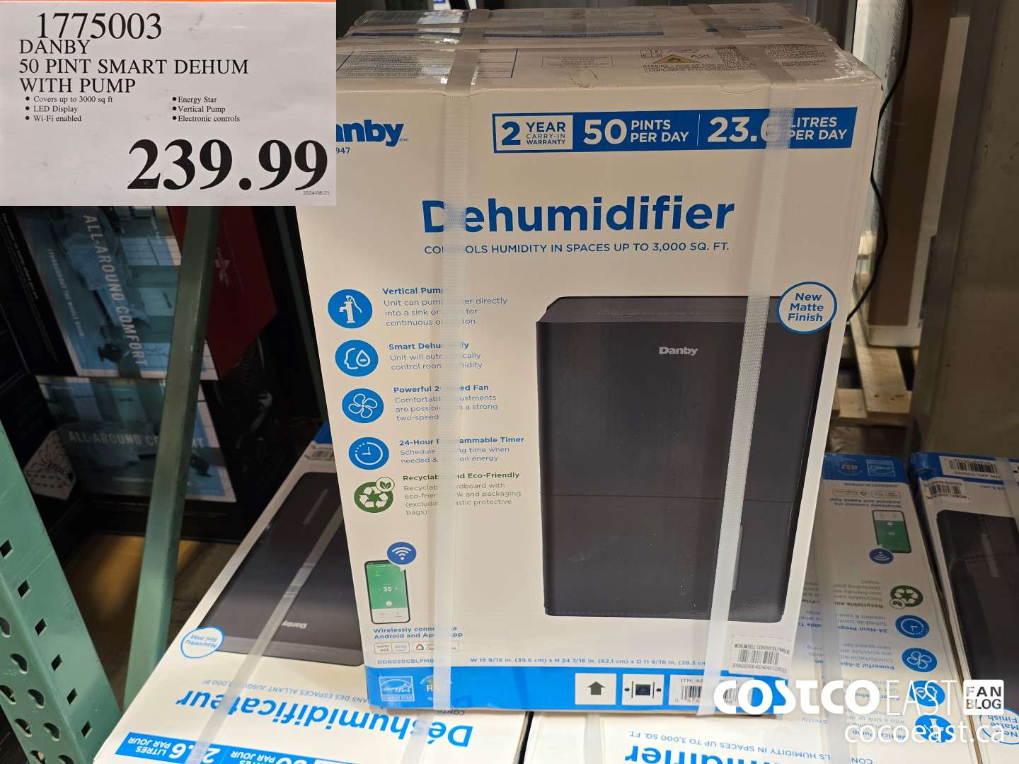 1775003 DANBY 50 PINT SMART DEHUM WITH PUMP $239.99