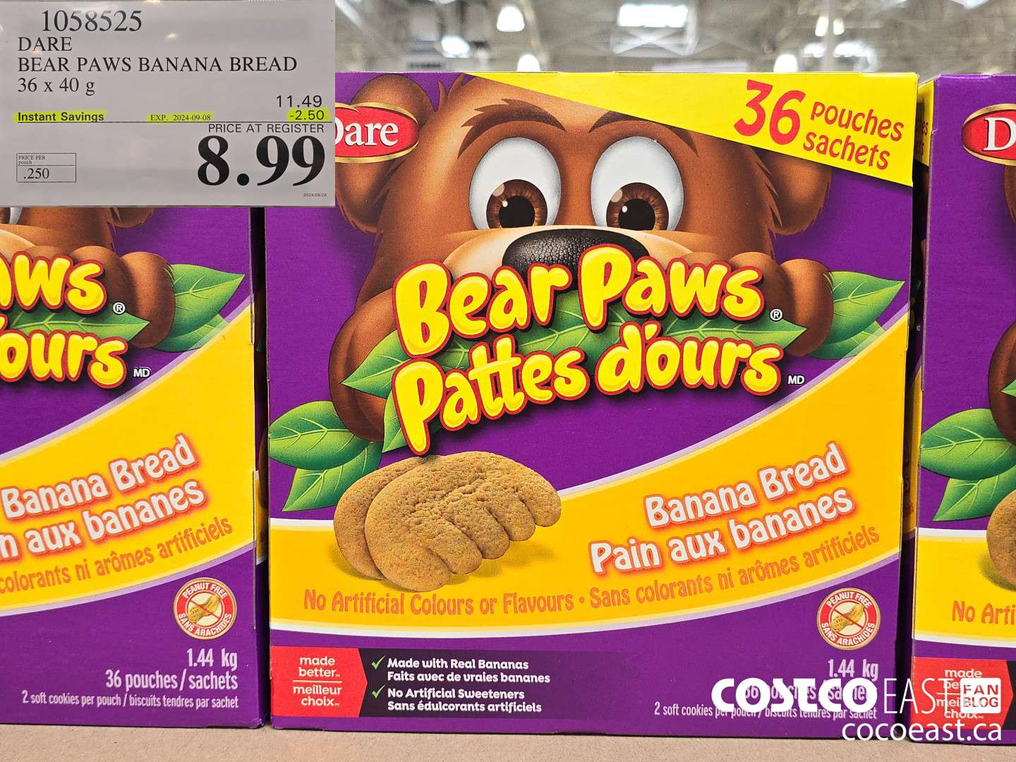 1058525 DARE BEAR PAWS BANANA BREAD 36 X 40 G ($2.50 INSTANT SAVINGS EXPIRES ON 2024-09-08) $8.99