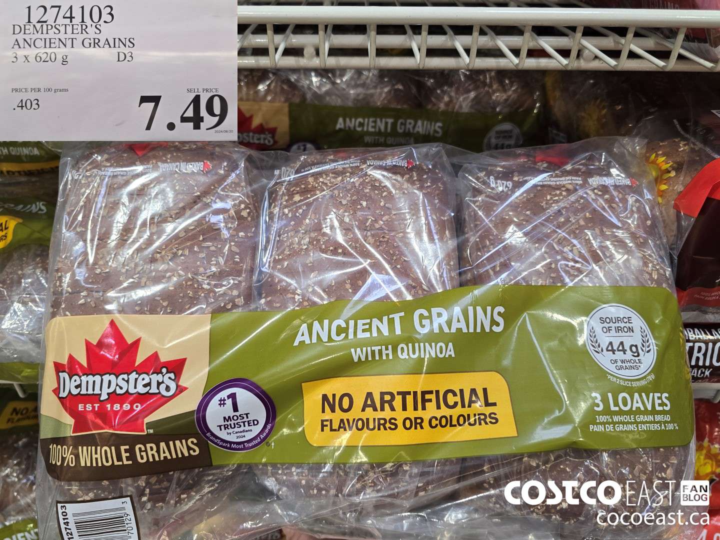 1274103 DEMPSTER'S ANCIENT GRAINS 3 X 620 G $7.49