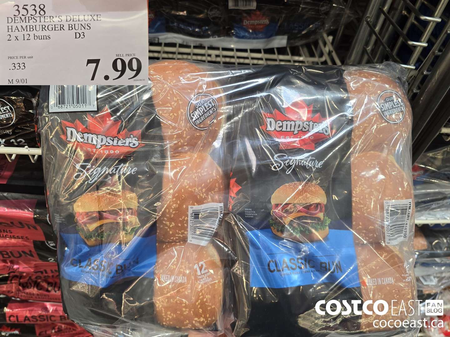 3538 DEMPSTER'S DELUXE HAMBURGER BUNS 2 X 12 BUNS $7.99
