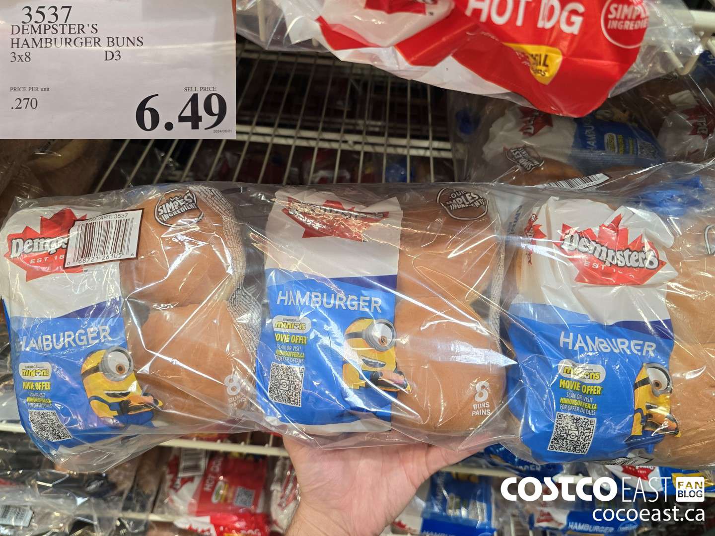 3537 DEMPSTER'S HAMBURGER BUNS 3x8 $6.49