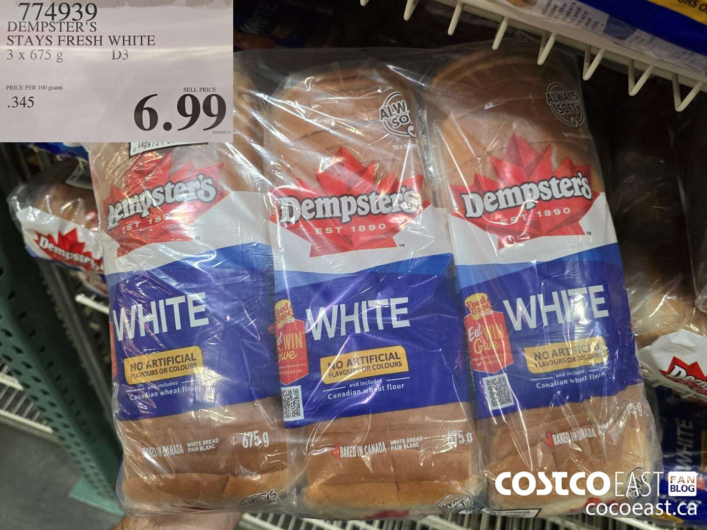 774939 DEMPSTER'S STAYS FRESH WHITE 3 x 675 g $6.99