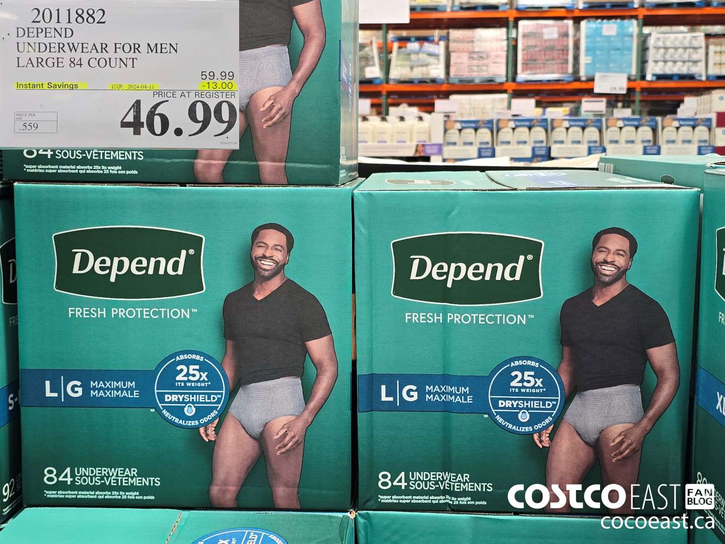 2011882 DEPEND UNDERWEAR FOR MEN LARGE 84 COUNT ($13.00 INSTANT SAVINGS EXPIRES ON 2024-08-11) $46.99