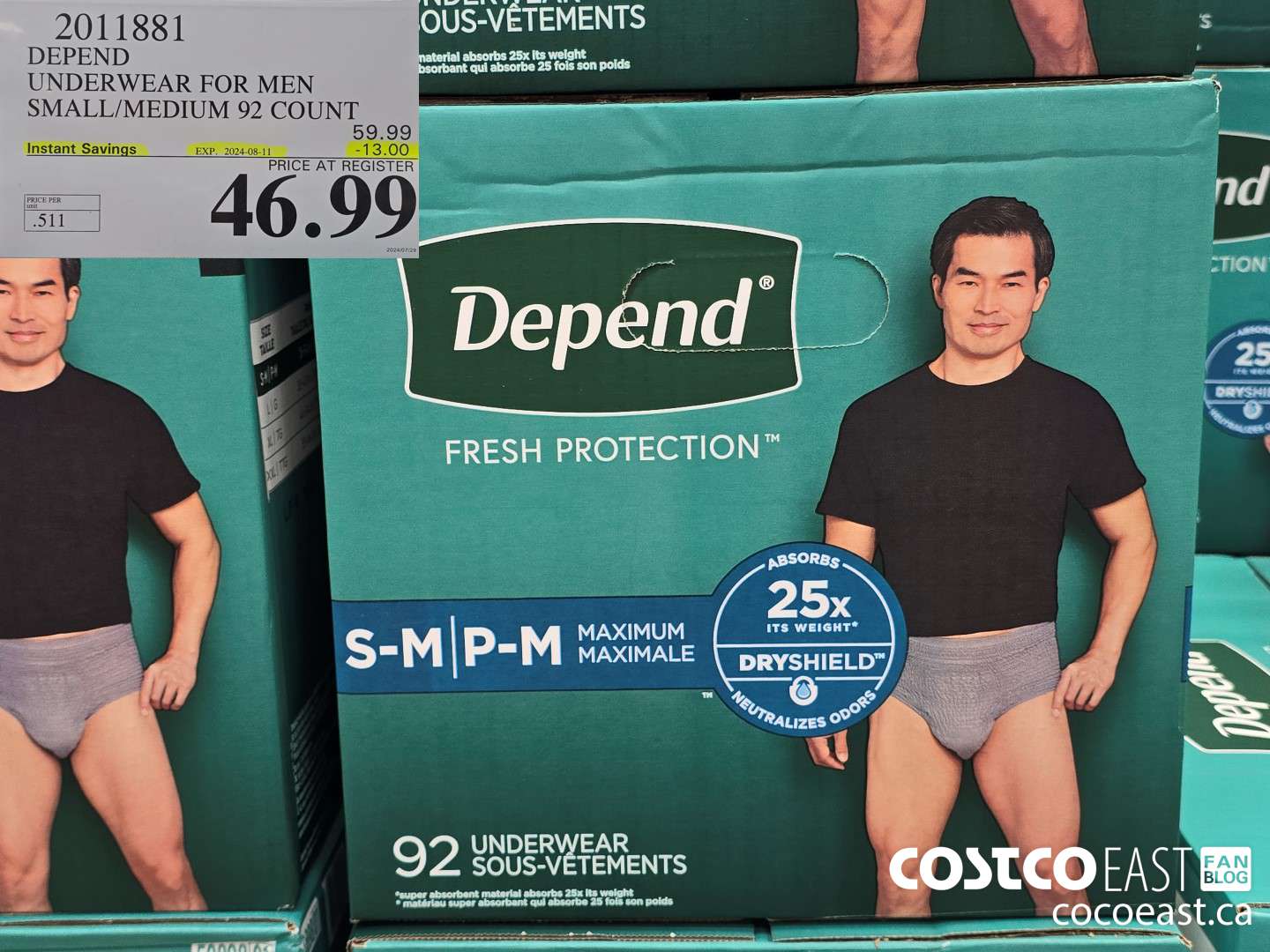 2011881 DEPEND UNDERWEAR FOR MEN S/M 92 COUNT ($13.00 INSTANT SAVINGS EXPIRES ON 2024-08-11) $46.99