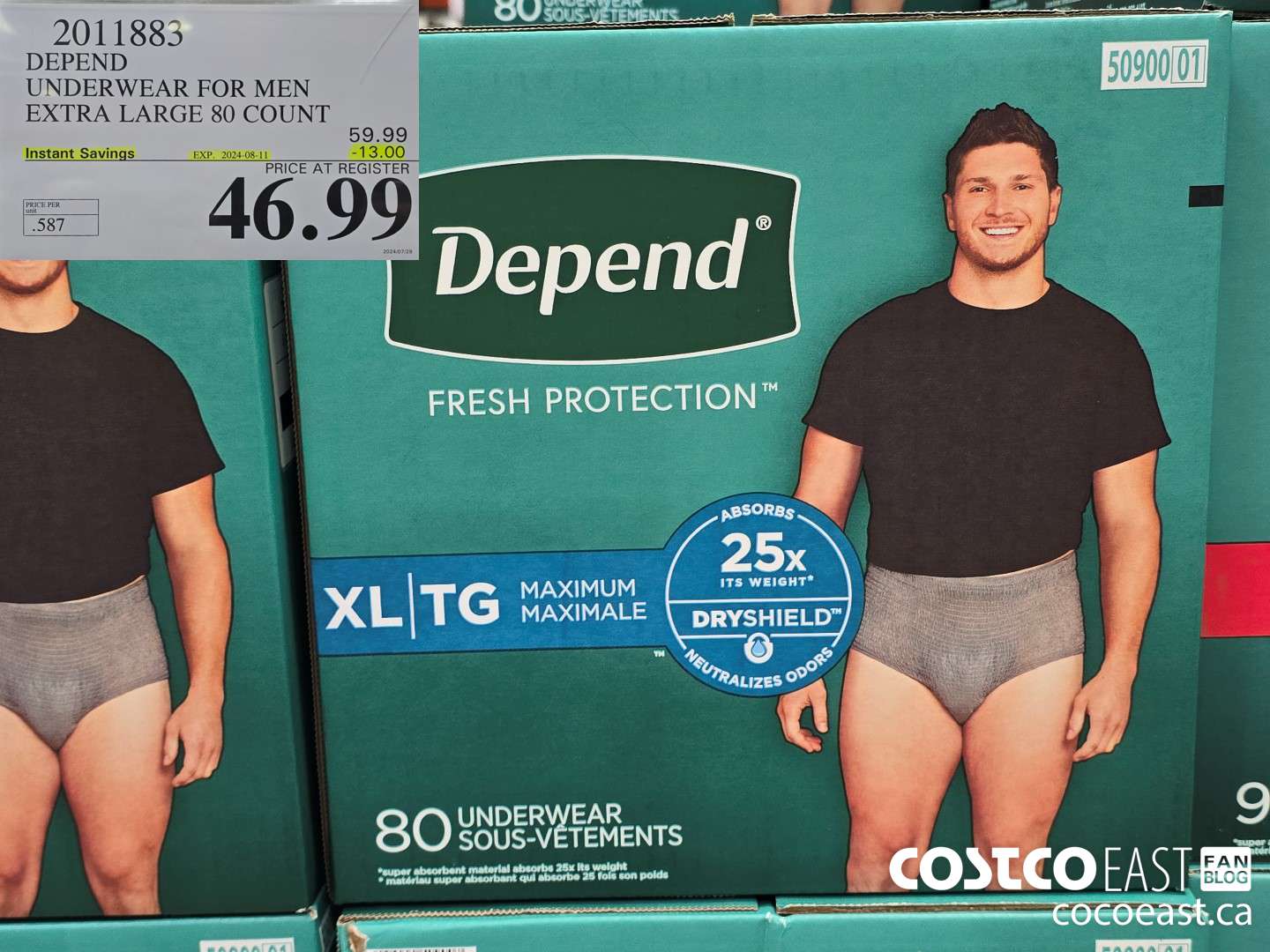 2011883 DEPEND UNDERWEAR FOR MEN X-LARGE 80 COUNT ($13.00 INSTANT SAVINGS EXPIRES ON 2024-08-11) $46.99