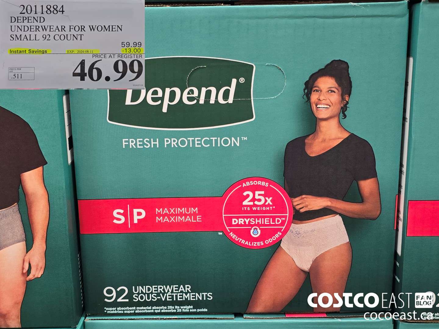 2011884 DEPEND UNDERWEAR FOR WOMEN SMALL 92 COUNT ($13.00 INSTANT SAVINGS EXPIRES ON 2024-08-11) $46.99