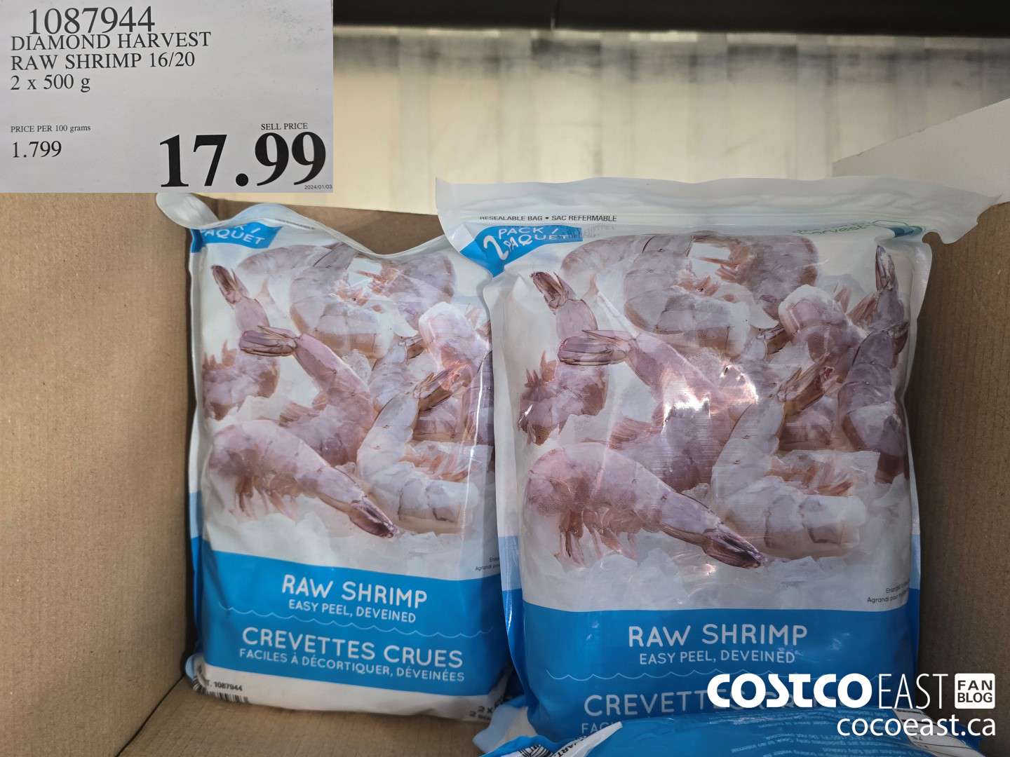 1087944 DIAMOND HARVEST RAW SHRIMP 16/20 2 x 500 g $17.99
