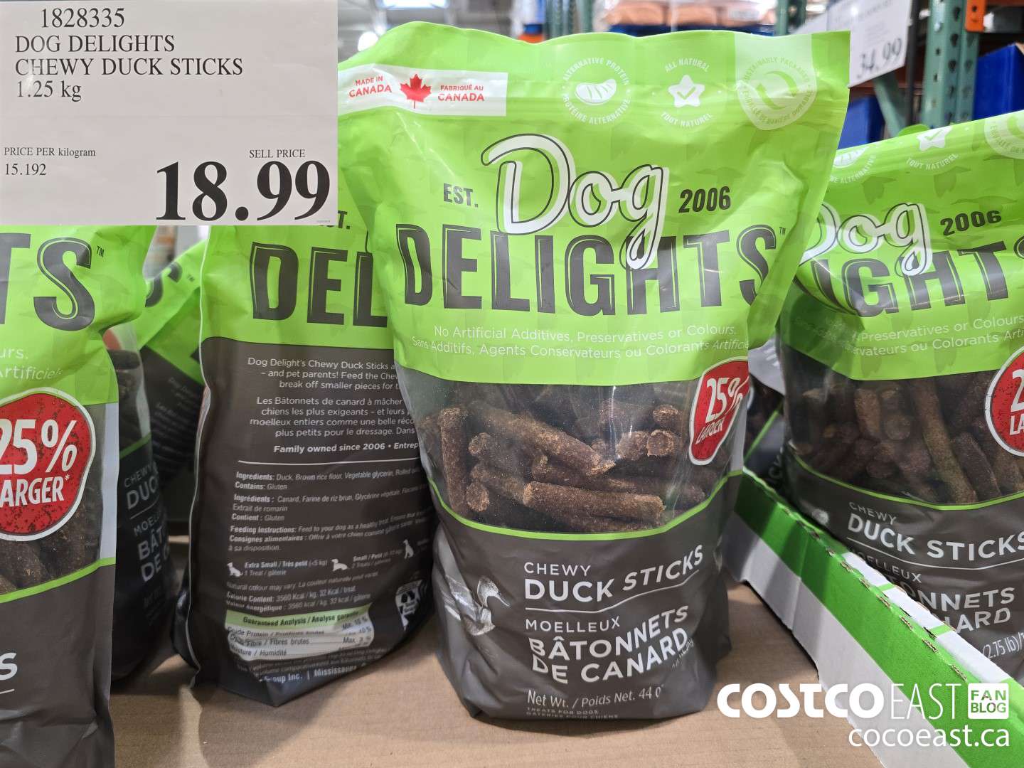 1828335 DOG DELIGHTS CHEWY DUCK STICKS 1.25 KG $18.99