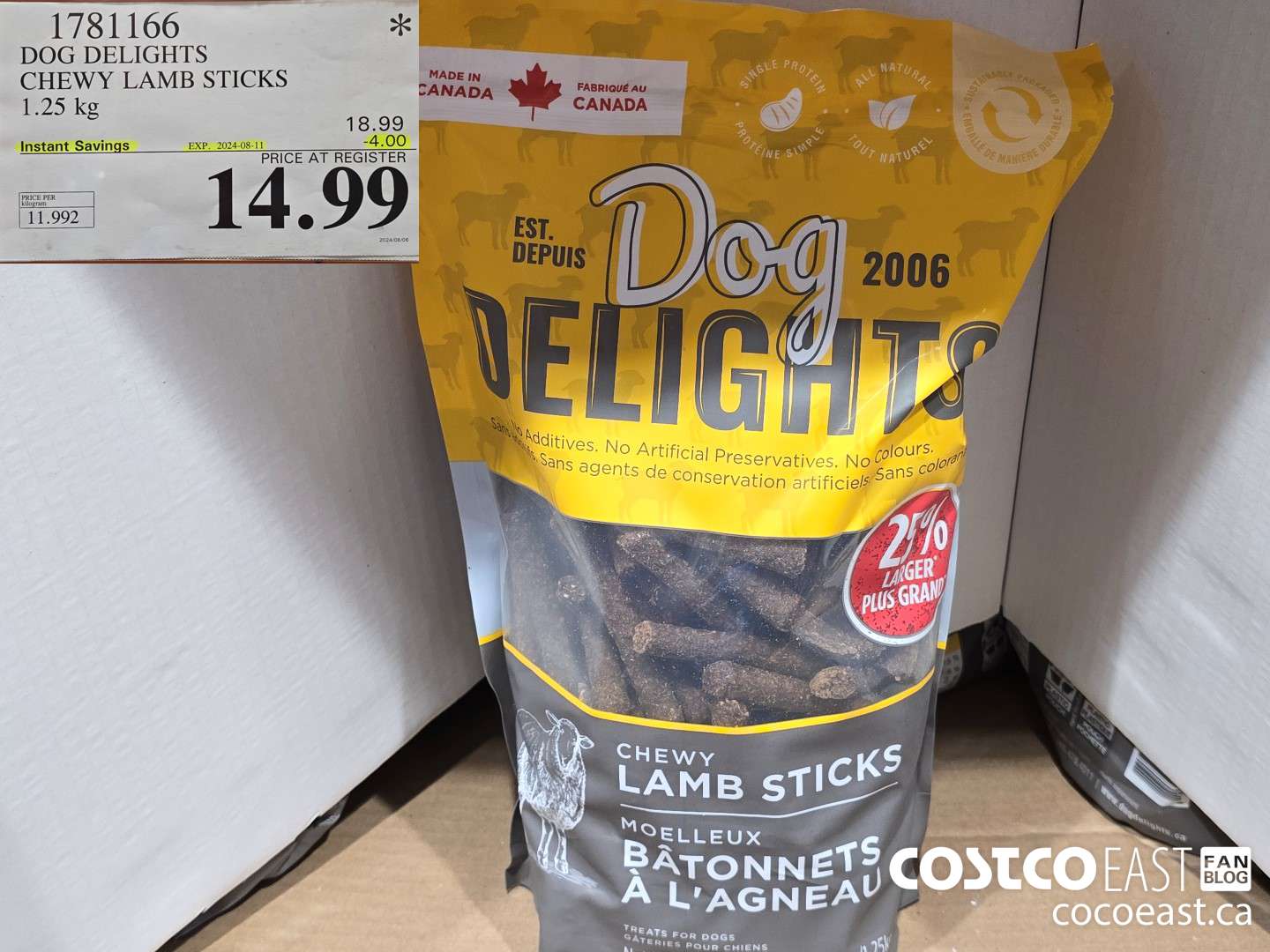 1781166 DOG DELIGHTS CHEWY LAMB STICKS 1.25 KG ($4.00 INSTANT SAVINGS EXPIRES ON 2024-08-11) $14.99