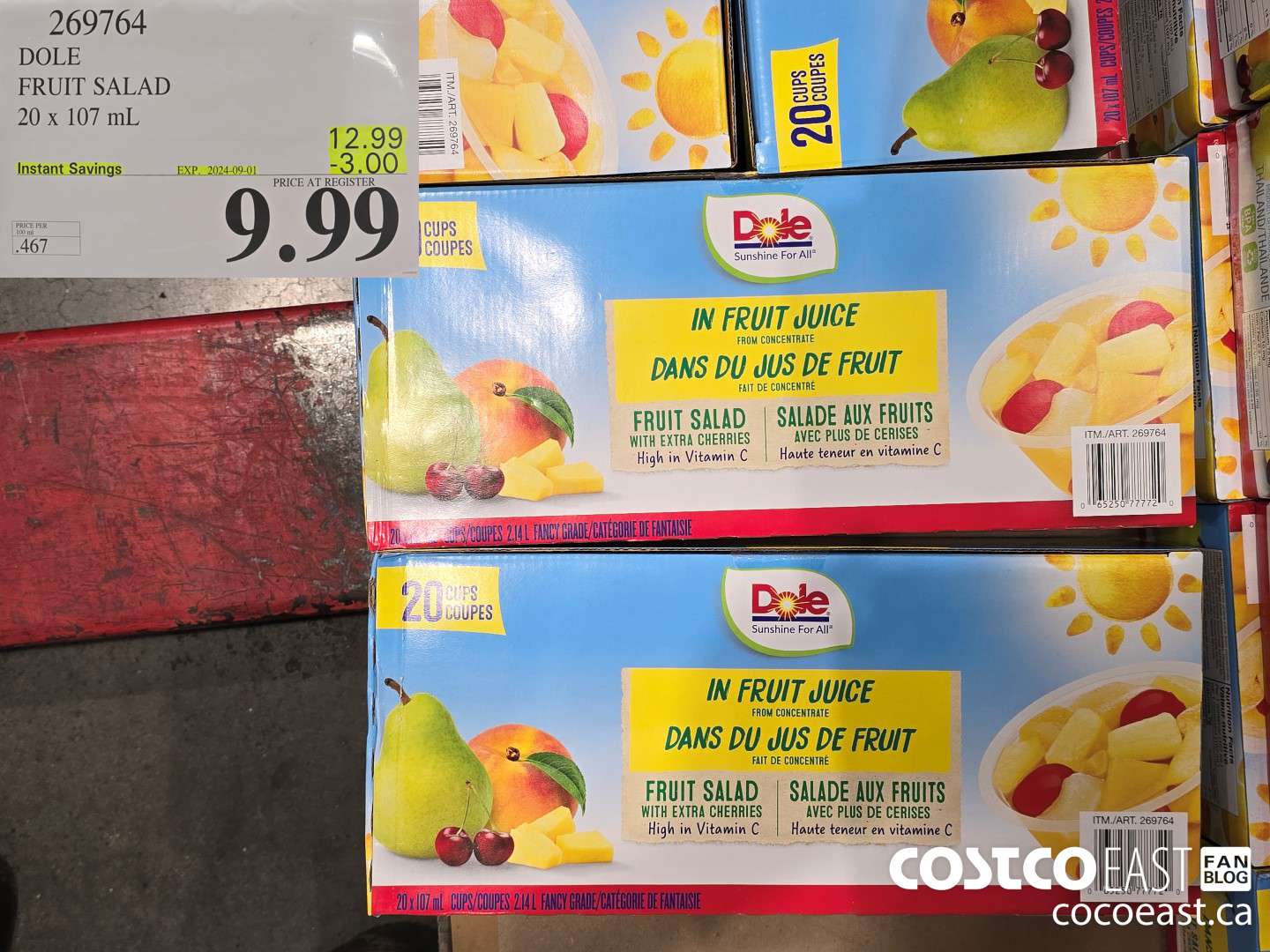 269764 DOLE FRUIT SALAD 20 X 107 ML ($3.00 INSTANT SAVINGS EXPIRES ON 2024-09-01) $9.99
