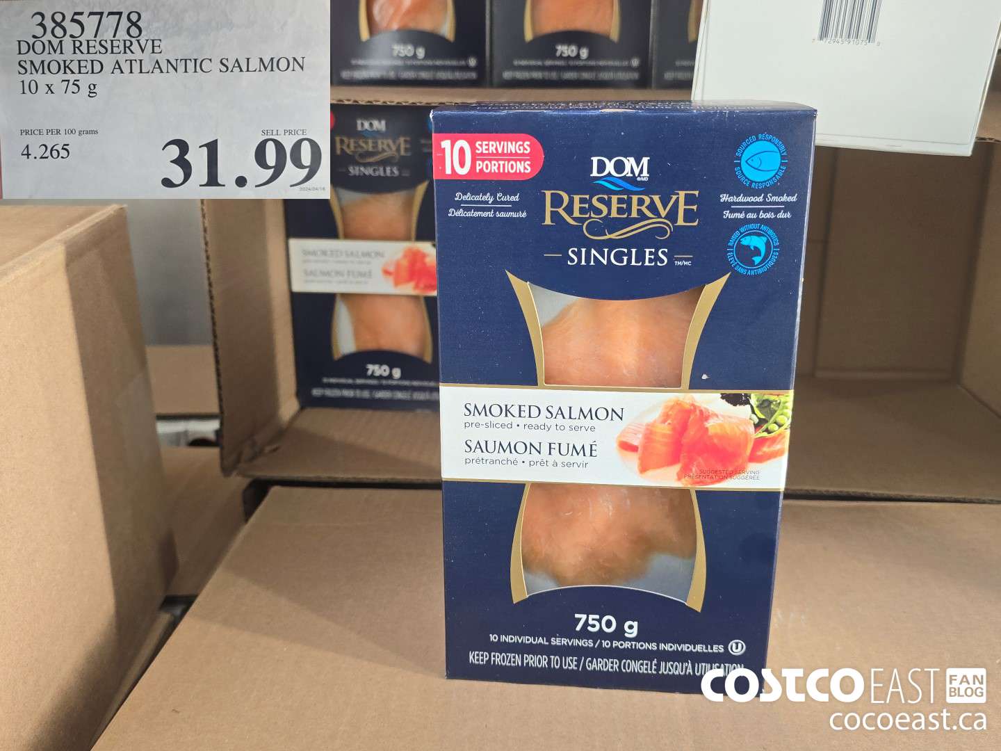 385778 DOM RESERVE SMOKED ATLANTIC SALMON 10 x 75 g $31.99